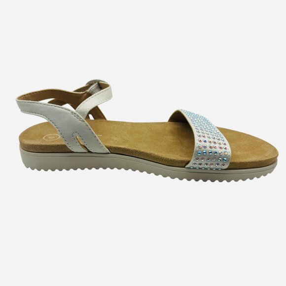 Girls' White Sandals Rhinestone Strap Ankle Buckle Open Toe Summer Shoes Size 4 - Picture 2 of 8